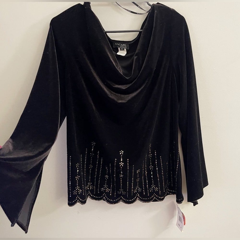 Vintage Brown Xscape Velvet Blouse with Embellishments Holiday Christmas Party